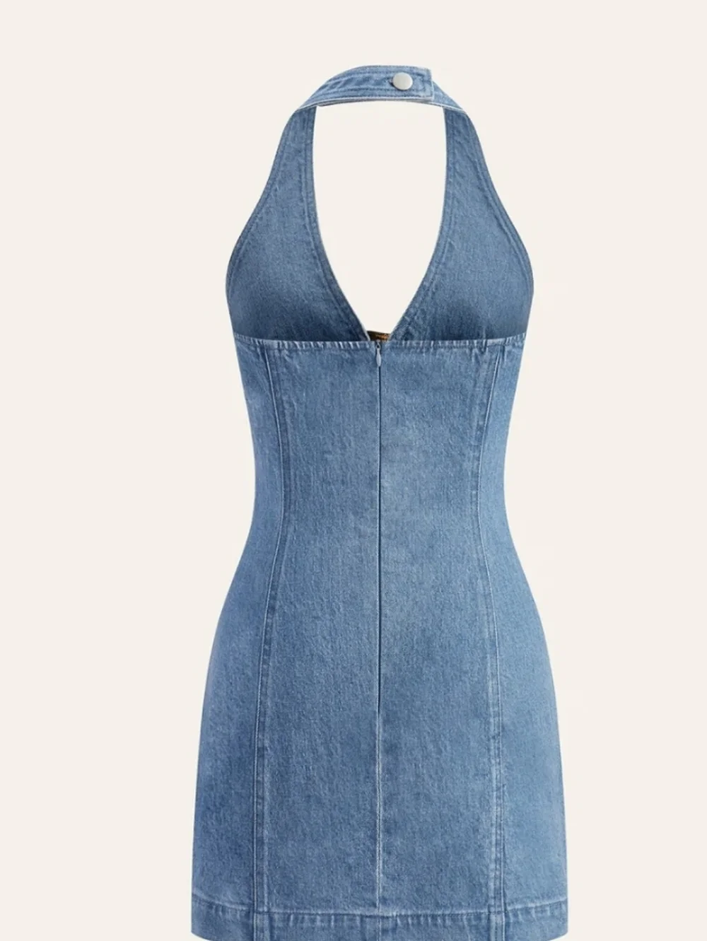 Commense Denim Halter Mini Dress Triple Gold Buckle Detail Cutout Black M NWT